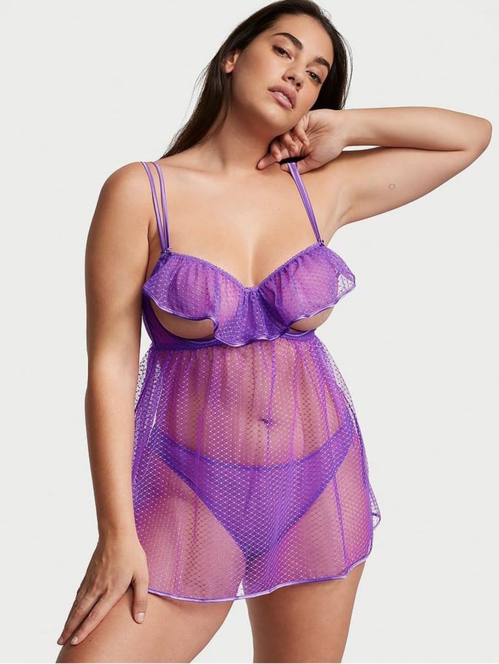 Victoria's Secret Peekaboo Mesh Open-CupBabydoll in Violet NWT Size XLarge